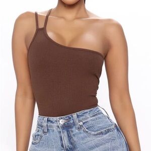 Fashion Nova Brown One-Shoulder Bodysuit